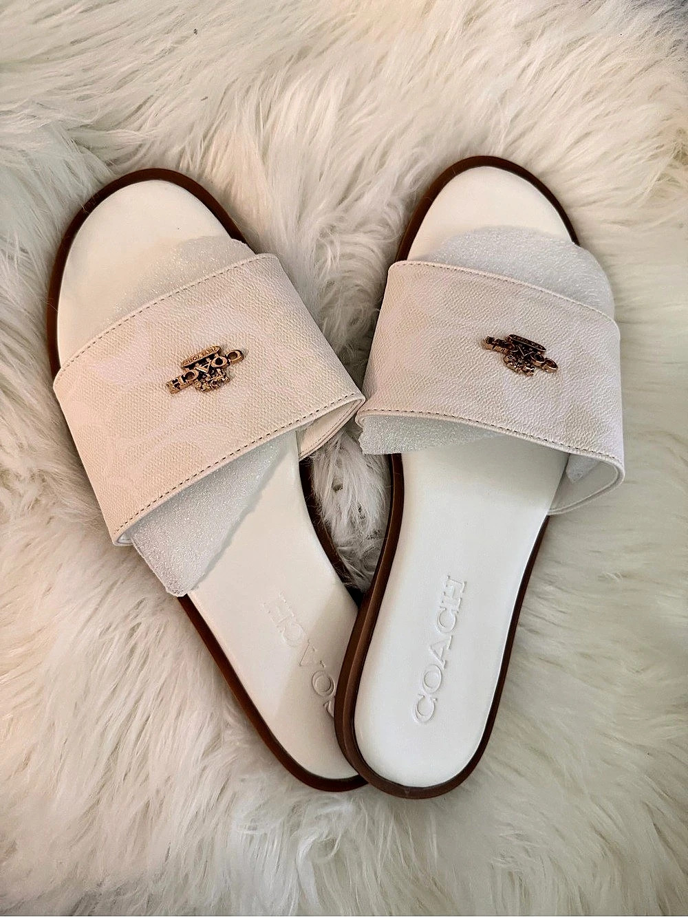 Coach Slide Sandals in White Like New